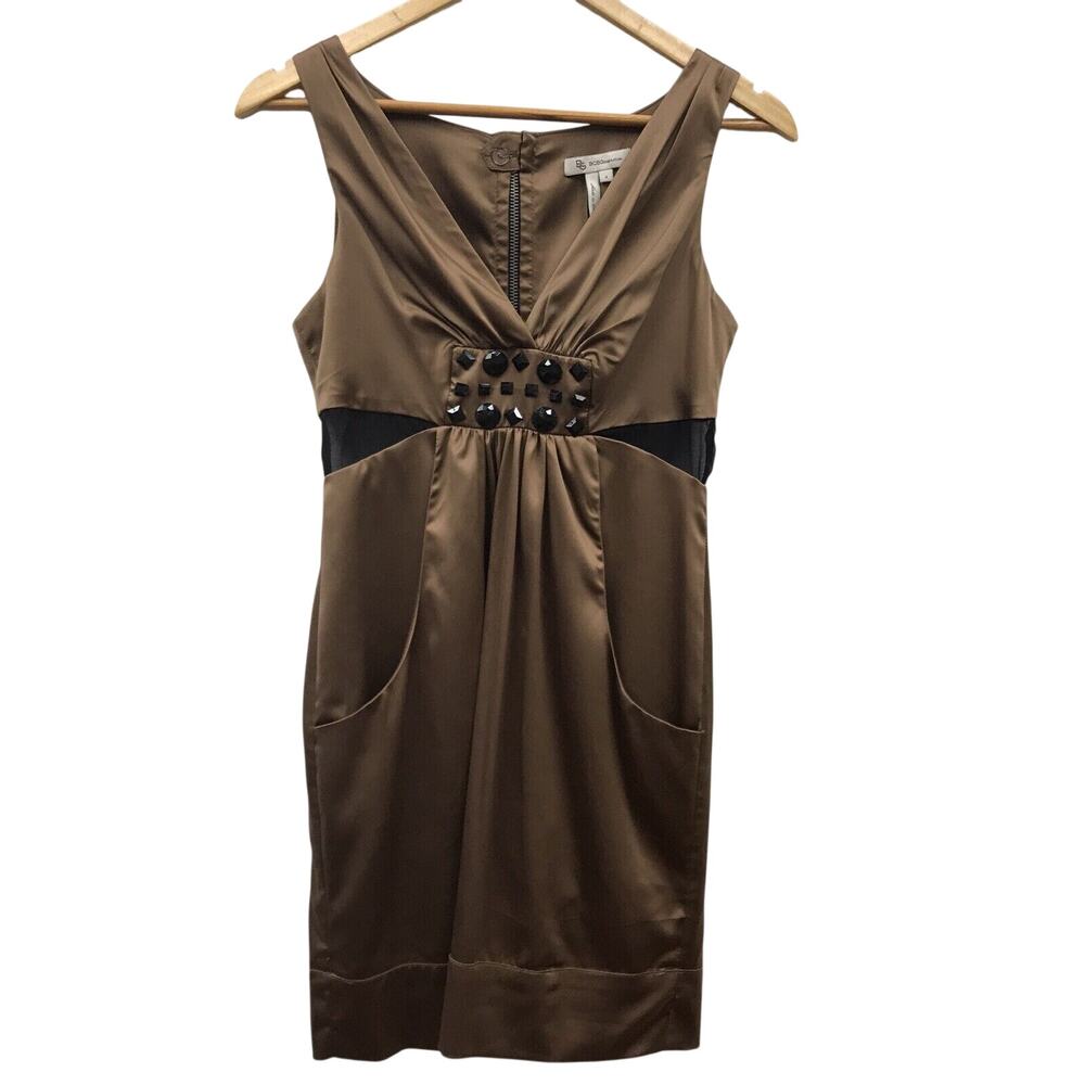 BCBGeneration Dress Womens 4 Brown Black Beaded Pockets